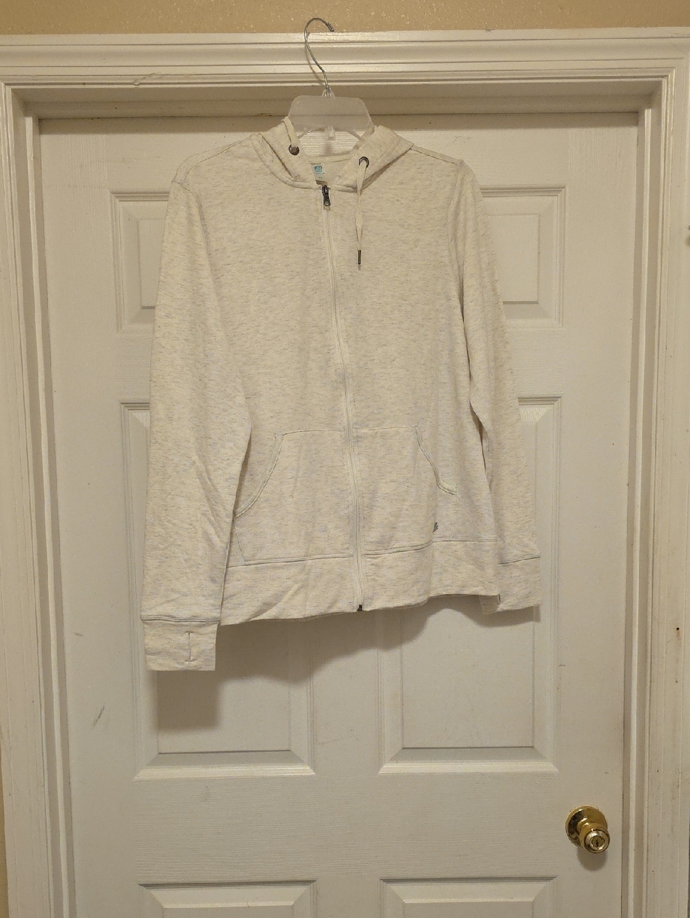 Light Cream Zip-Front Hooded Sweater